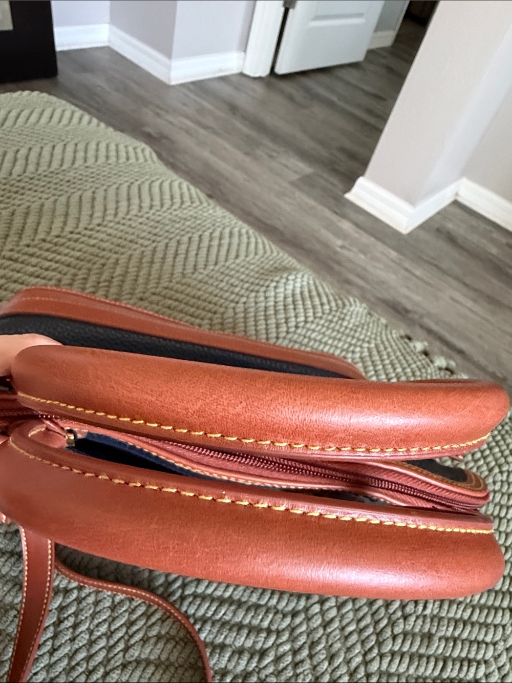 Dooney & Bourke Navy and Brown Pebbled Leather Satchel - Picture 7 of 10